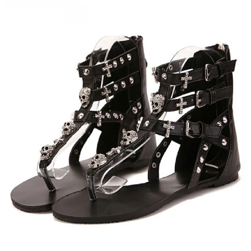 black gladiator flats