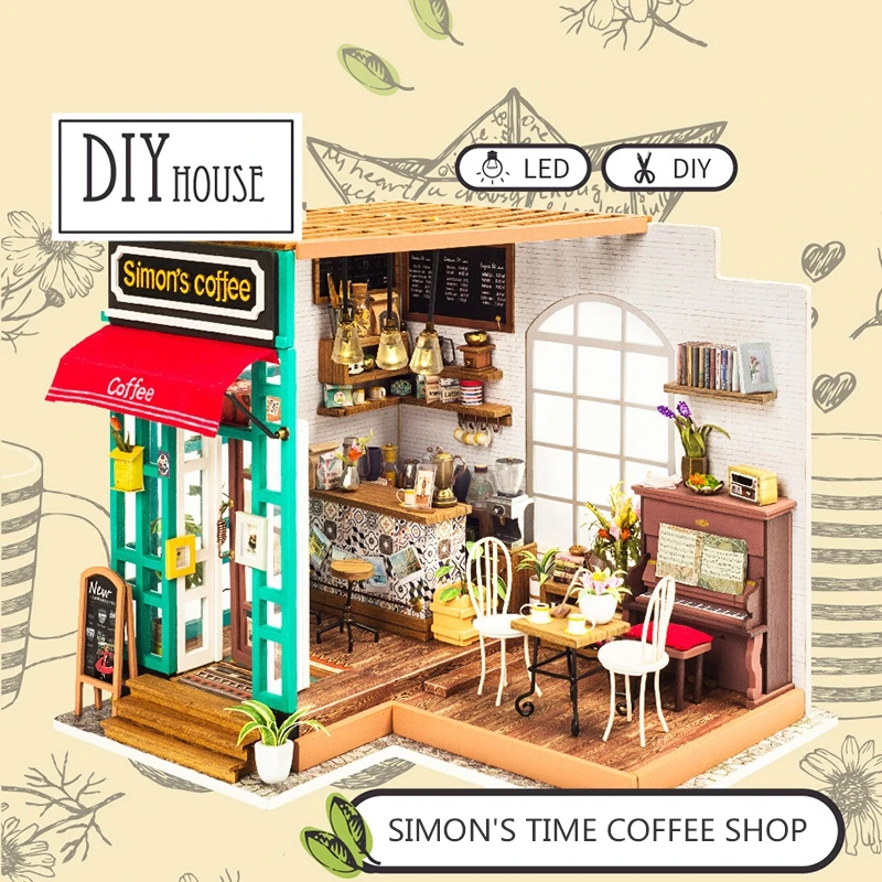 DIY Wooden Time Coffee Shop Miniature Dollhouse 3D LED Mini Dollhouse Kit With Furniture Kit Light Creative Christmas Gift
DIY Wooden Time Coffee Shop Miniature Dollhouse 3D LED Mini Dollhouse Kit With Furniture Kit Light Creative Christmas Gift