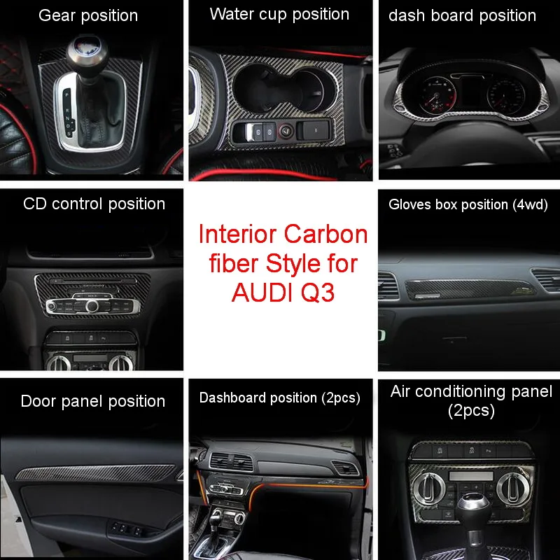 Tonlinker Interior Suite Kit Cover case Stickers for AUDI Q3 2013-18 Car styling 1-4 PCS Carbon fiber Cover stickers
Tonlinker Interior Suite Kit Cover case Stickers for AUDI Q3 2013-18 Car styling 1-4 PCS Carbon fiber Cover stickers