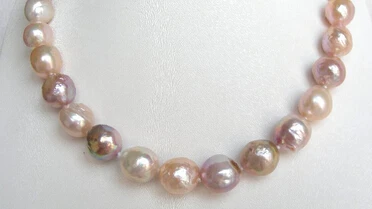 

Jew3109 HUGE 15-17mm PINK PURPLE round natural SOUTH Reborn keshi pearls necklace