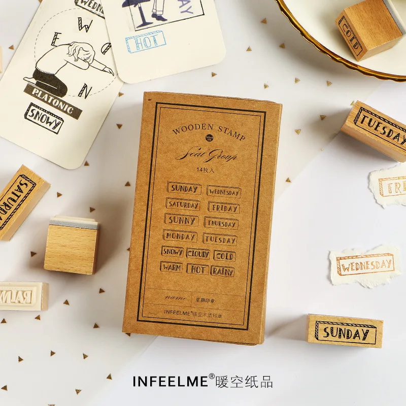 14pcs Vintage week and weather retro week plan seal stamp Wood and rubber seal Log rubber stamp Decorative dairy book Escolar
14pcs Vintage week and weather retro week plan seal stamp Wood and rubber seal Log rubber stamp Decorative dairy book Escolar