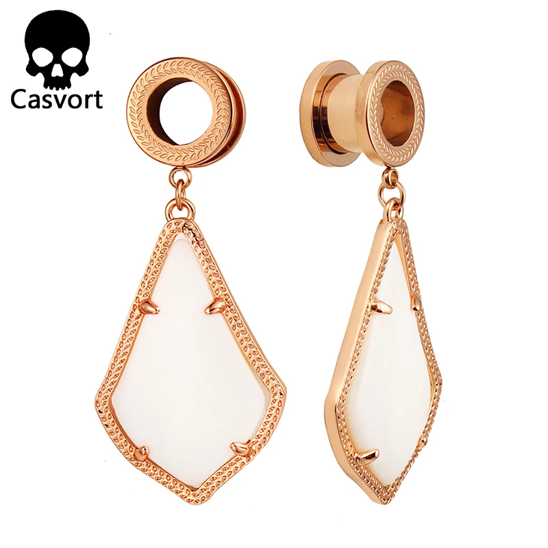 Фото Casvort Alex Semi-precious Stone Rose Gold Dangle Earrings in White Pearl Modern Plugs Body Jewelry for Women Gift | Украшения и