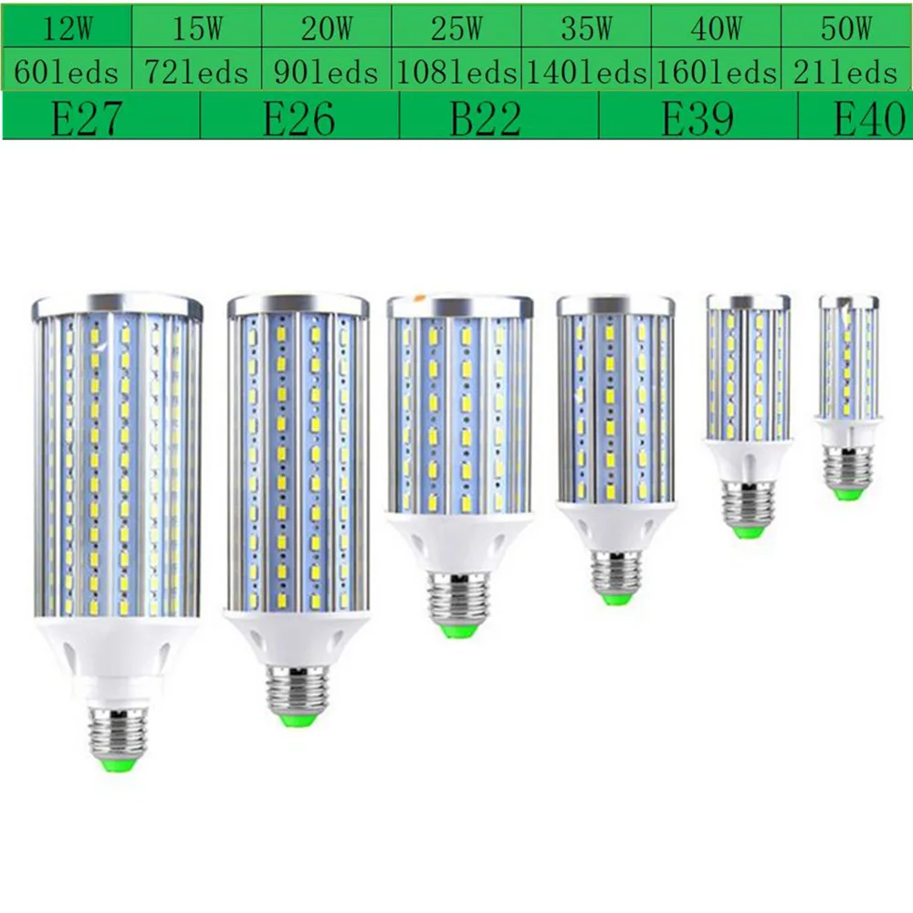 

New Aluminum LED Corn Light Bulb B22 E14 E26 E27 E39 E40 LED AC 110V 220V 12W 15W 20W 25W 35W 40W 50W SMD 5630 LED Lamp lights