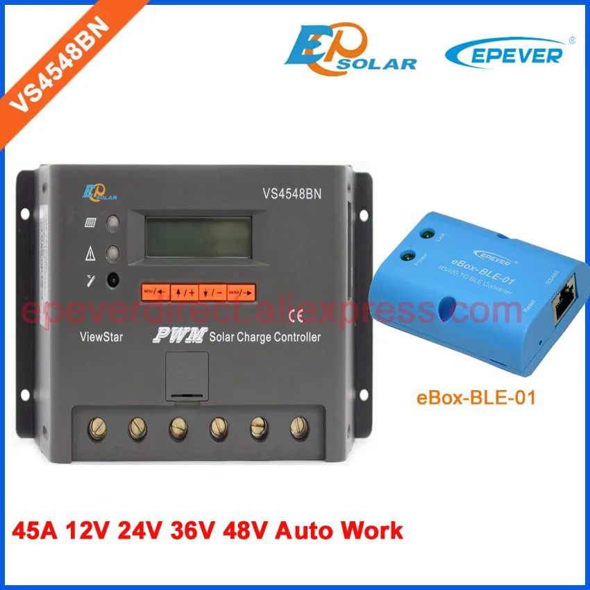 VS4548BN PWM lcd display 12v/24v voltage 45A 45amp solar portable contoller with bluetooth function BLE BOX
VS4548BN PWM lcd display 12v/24v voltage 45A 45amp solar portable contoller with bluetooth function BLE BOX