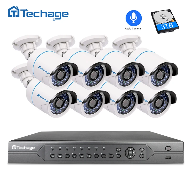 

Techage H.265 16CH 2MP 3MP 5MP POE NVR CCTV System 1080P Audio Record Microphone POE IP Camera P2P Video Surveillance System Kit
