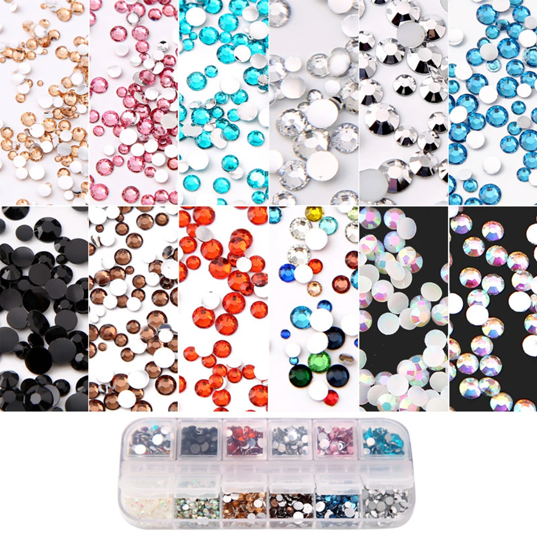 12-color/Box Professional Beautiful Colorful Resin Flat-bottom Drill Nail Sticker Nail Diamonds Mixed-color Drill Nail Art Deco
12-color/Box Professional Beautiful Colorful Resin Flat-bottom Drill Nail Sticker Nail Diamonds Mixed-color Drill Nail Art Deco