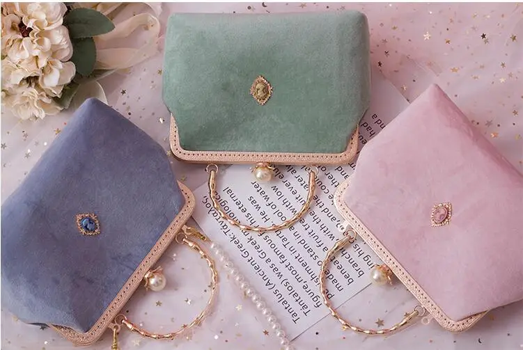 

Angelatracy 2019 Velour Court Vintage Diamond Velvet Pearl Chain Woman Shoulder Bag Clasp Lady Messenger Bag Crossbody Hand Bags