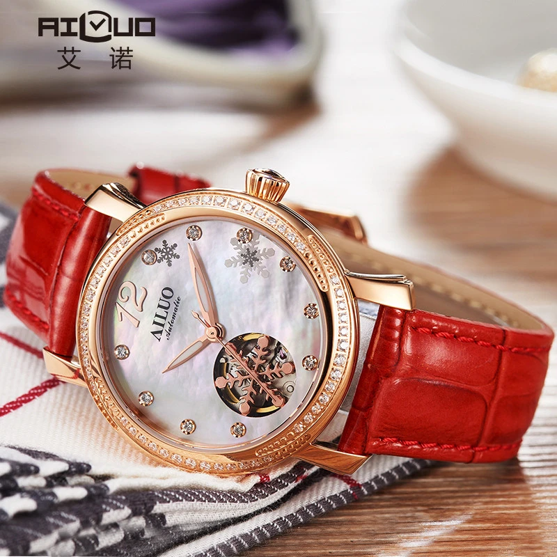 Франция роскошный бренд AILUO женские часы кожаный ремешок Япония автоматические