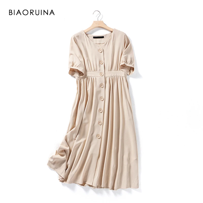 BIAORUINA Women Solid Elegant A-line Long Dress Ladies Single Breasted V-neck Dress Short Sleeve High Waist Fashion Vestidos
BIAORUINA Women Solid Elegant A-line Long Dress Ladies Single Breasted V-neck Dress Short Sleeve High Waist Fashion Vestidos