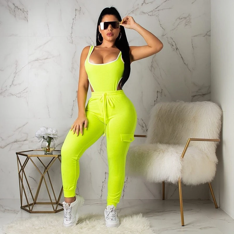 Neon Green Sexy 2 Piece Set Women Pant and Top Bodysuit Summer Matching Two Piece Sets Casual Beach Club Party Outfit for Women
Neon Green Sexy 2 Piece Set Women Pant and Top Bodysuit Summer Matching Two Piece Sets Casual Beach Club Party Outfit for Women