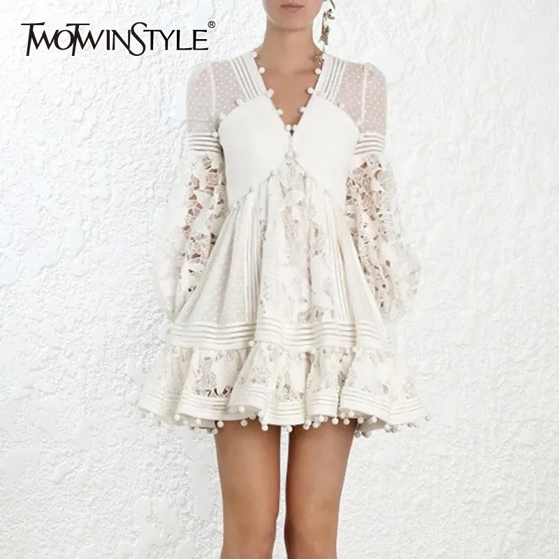 TWOTWINSTYLE Polka Dot Dress For Women V Neck Lantern Sleeve High Waist Hollow Out Patchwork Dresses Female 2019 Summer New
TWOTWINSTYLE Polka Dot Dress For Women V Neck Lantern Sleeve High Waist Hollow Out Patchwork Dresses Female 2019 Summer New