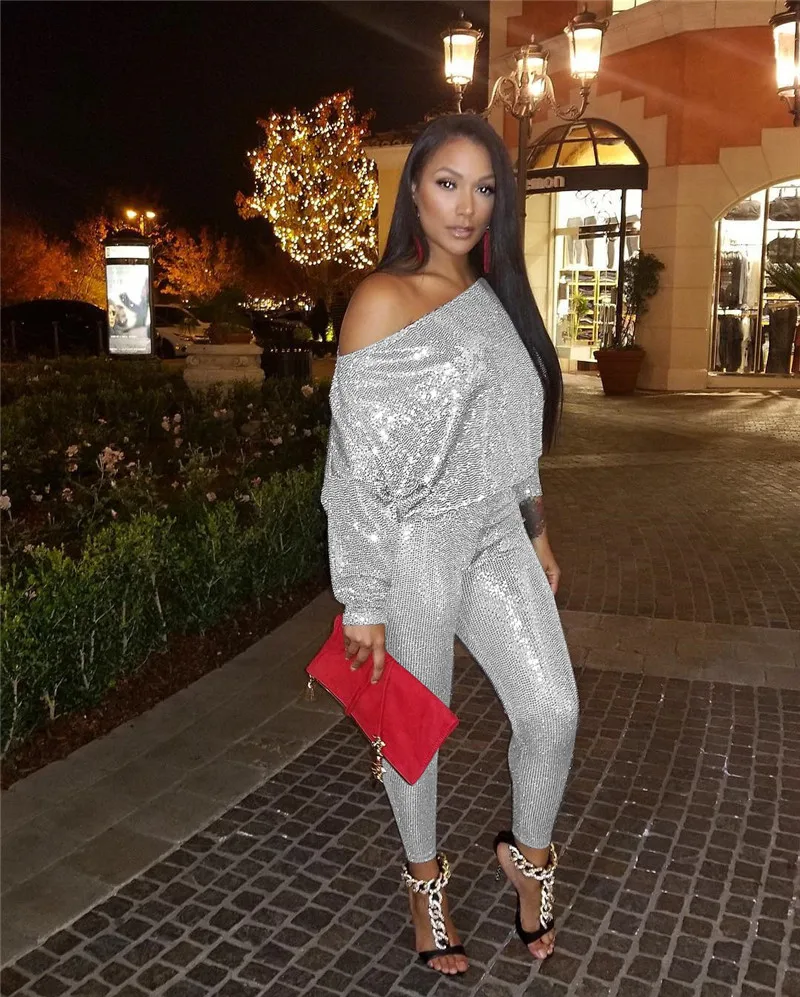 silver glitter two piece outfit