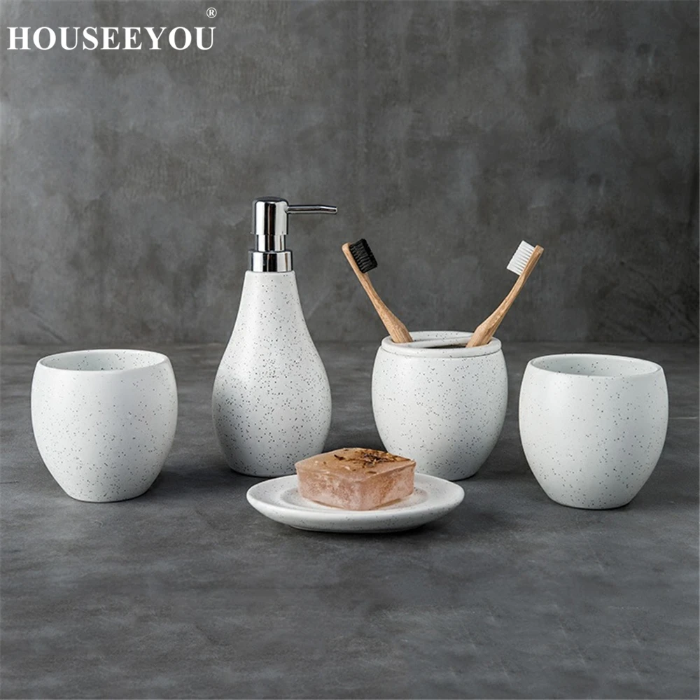 5Pcs/lot Creative Ceramic Simple Bathroom Accessories Set Toothbrush Holder Washing Mug Cup Liquid Soap Bottle Dispenser Dish
5Pcs/lot Creative Ceramic Simple Bathroom Accessories Set Toothbrush Holder Washing Mug Cup Liquid Soap Bottle Dispenser Dish