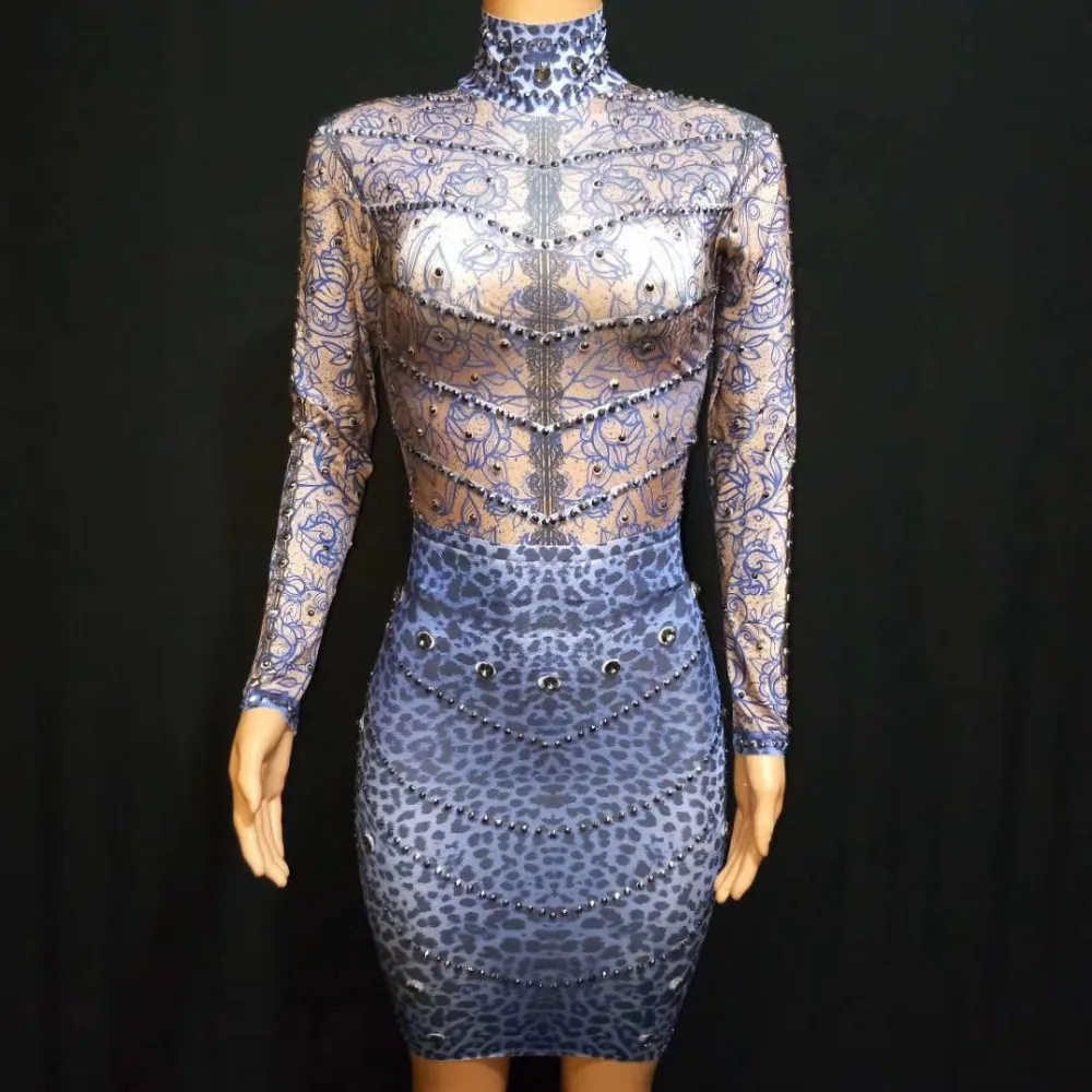 Blue Printed Stretch Rhinestones Dress Long Sleeves Outfit Sexy Dance Wear Costume Women's Birthday Celebrate Dresses DJ1013
Blue Printed Stretch Rhinestones Dress Long Sleeves Outfit Sexy Dance Wear Costume Women's Birthday Celebrate Dresses DJ1013