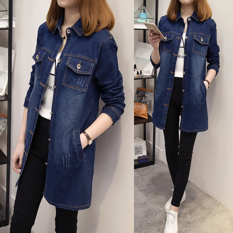 5xl plus big size coats women spring autumn 2017 feminina fashion new thin elastic denim long trench coat female Q0056
5xl plus big size coats women spring autumn 2017 feminina fashion new thin elastic denim long trench coat female Q0056