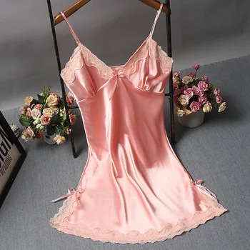 Ladies Sexy Ice Slik Sleepwear Satin Nightgown V-neck Nightdress Summer Night Dress Lace Night Gown Lingerie For Women
Ladies Sexy Ice Slik Sleepwear Satin Nightgown V-neck Nightdress Summer Night Dress Lace Night Gown Lingerie For Women