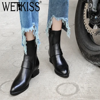 WETKISS Genuine Leather Women Ankle Boots Pearl Pointed Toe Zip Footwear Low Thick Heels Motorcycle Female Boot Shoes Women 2018
WETKISS Genuine Leather Women Ankle Boots Pearl Pointed Toe Zip Footwear Low Thick Heels Motorcycle Female Boot Shoes Women 2018