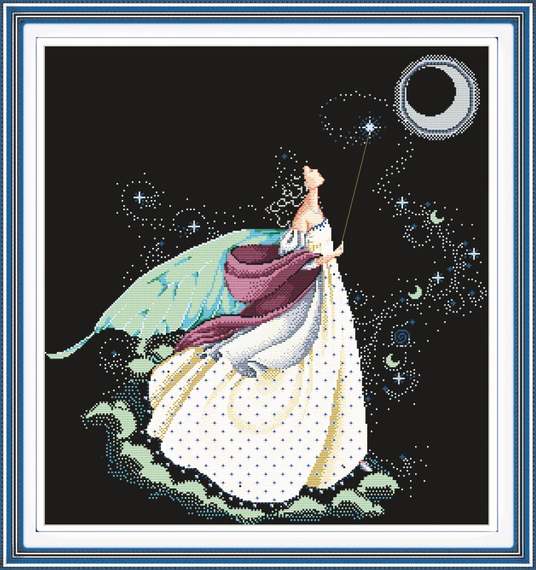 Moon fairy cross stitch package beauty 14ct 11ct black deep blue flaxen canvas cotton thread beads embroidery DIY needlework
Moon fairy cross stitch package beauty 14ct 11ct black deep blue flaxen canvas cotton thread beads embroidery DIY needlework