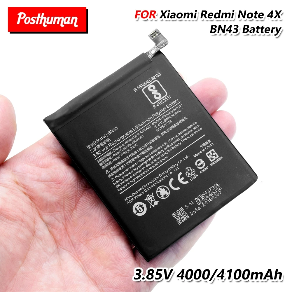 Lithium Li-Po Li-polymer Rechargeable Battery BN 43 BN -43 BN43 For Xiaomi Redmi Note 4X Mobile Phone Replacement 3.85V 4100mAh
Lithium Li-Po Li-polymer Rechargeable Battery BN 43 BN -43 BN43 For Xiaomi Redmi Note 4X Mobile Phone Replacement 3.85V 4100mAh