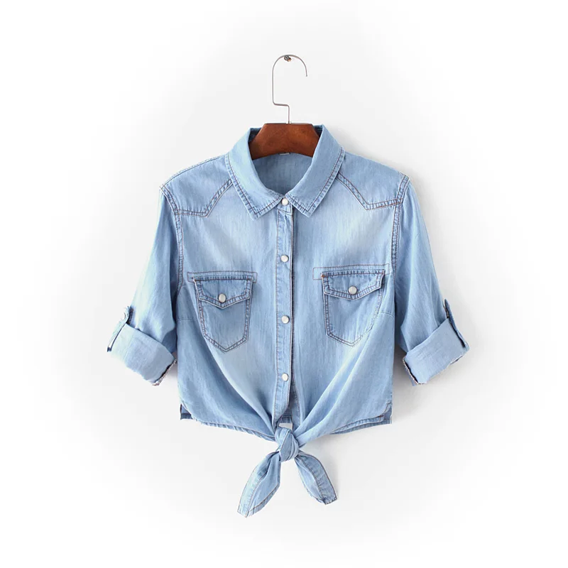 Фото Куртка Женская Весенняя из тонкой джинсовой ткани с коротким рукавом | одежда