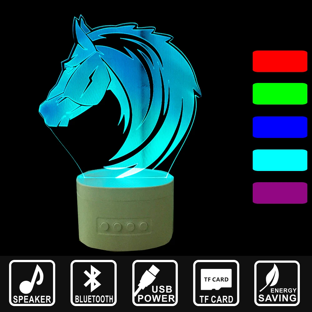 USB Lampara Holiday Gift Horse head LED Light Bluetooth Speaker 3D Music Nightlight Asmosphere Lamp IY803796
USB Lampara Holiday Gift Horse head LED Light Bluetooth Speaker 3D Music Nightlight Asmosphere Lamp IY803796