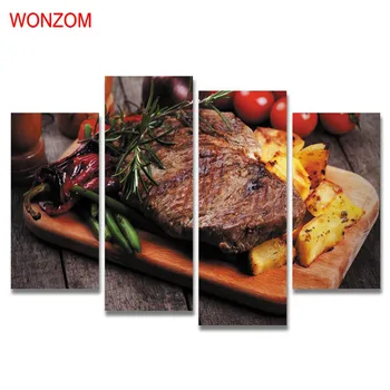 WONZOM 4Pcs Beefsteak Canvas Printings Modern Coffee Painting On Canvas Cuadros Abstractos Dessert Wall Pictures For Home Decor 
WONZOM 4Pcs Beefsteak Canvas Printings Modern Coffee Painting On Canvas Cuadros Abstractos Dessert Wall Pictures For Home Decor