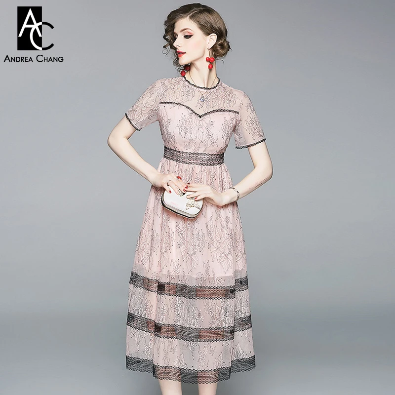 S-XXL spring summer woman dress black flower pattern pink lace dress ball gown fashion sweet princess style calf length dress
S-XXL spring summer woman dress black flower pattern pink lace dress ball gown fashion sweet princess style calf length dress