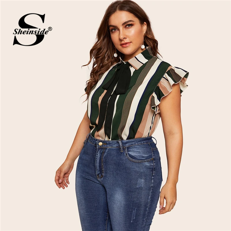 Sheinside Plus Size Tie Neck Striped Blouse Women 2019 Summer Classy Cap Sleeve Blouses Ladies Elegant Solid Casual Top
Sheinside Plus Size Tie Neck Striped Blouse Women 2019 Summer Classy Cap Sleeve Blouses Ladies Elegant Solid Casual Top