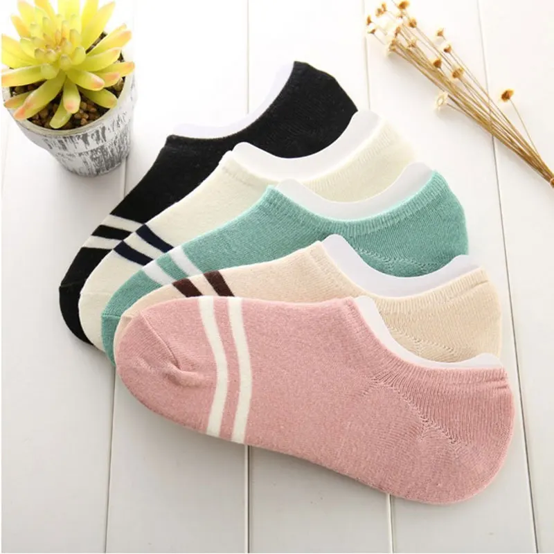 

Women's Cotton Thin Non Slip Boat Socks College Wind Two Stripe Sports Socks Silicone Anti-skid Invisible Socks