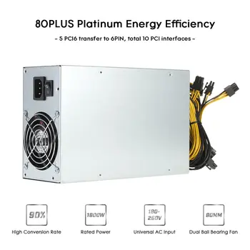 

1800W Switching Server Power Supply 90% High Efficiency Professional Mining Machine Power Source for Ethereum S9 S7 L3 Rig