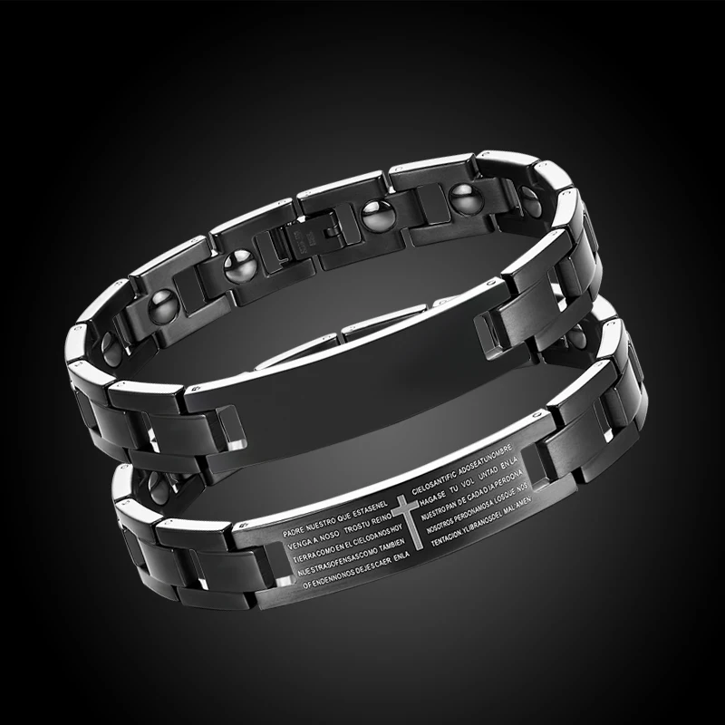 Men's Cross Bible Health Balance Energy Bracelet Hologram Therapy Magnetic Therapy Healing Stainless Steel Black Bangle Jewelry
Men's Cross Bible Health Balance Energy Bracelet Hologram Therapy Magnetic Therapy Healing Stainless Steel Black Bangle Jewelry