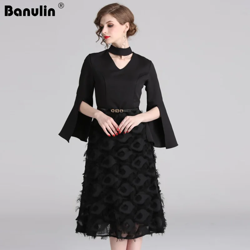 Banulin Women European Fashion Luxury Dress New Spring 2019 Runway Elegant Slipt Flare Sleeve Midi Tassel Black Party Dress
Banulin Women European Fashion Luxury Dress New Spring 2019 Runway Elegant Slipt Flare Sleeve Midi Tassel Black Party Dress