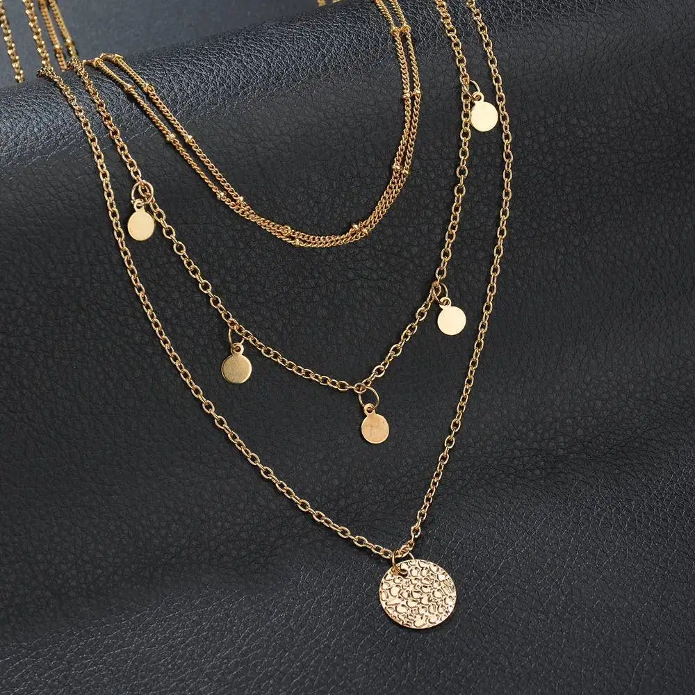2019 NEW elegant fashion handmade gold color 4 layers chain sexy sequin tassel round pendant statement Choker Necklace women
2019 NEW elegant fashion handmade gold color 4 layers chain sexy sequin tassel round pendant statement Choker Necklace women