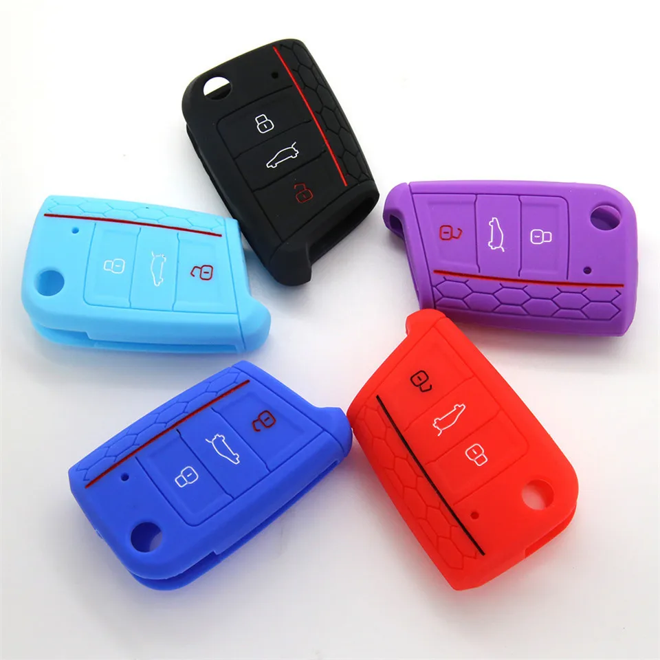 Cunymagos Silicone Key Remote Holder Cover Case FOB Shell flip Jarket Accessories for 2014 2015 2016 VW GOLF 7 MK7 OCTAVIA A7 (12)