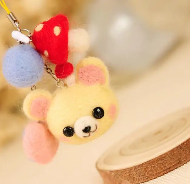 

Pendant phone chain wool felting needlepoint kit bear mushroom felt needlecraft DIY craft handmade needlework with tools plus