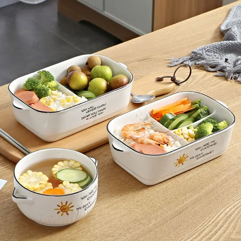 Lunchbox Lunch Boxes Bento Box Preservation Bowl With Cover Ceramic Cartoon Three-lattice Three-piece Set Can Microwave Oven
Lunchbox Lunch Boxes Bento Box Preservation Bowl With Cover Ceramic Cartoon Three-lattice Three-piece Set Can Microwave Oven