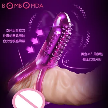 Sex Vibrator Double Ring Male Longer Lasting Sex Crystal Vibrator Cock Ring Penis Rings Vibrating Sexy Toys,Sex Toys for Men O3