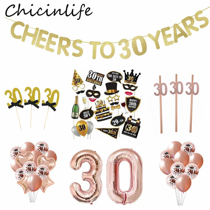 Chicinlife 30th Theme Birthday Party Balloon Cupcake Topper Photo Props Banner Straw Confetti Adult Party Decoration Supplies
Chicinlife 30th Theme Birthday Party Balloon Cupcake Topper Photo Props Banner Straw Confetti Adult Party Decoration Supplies