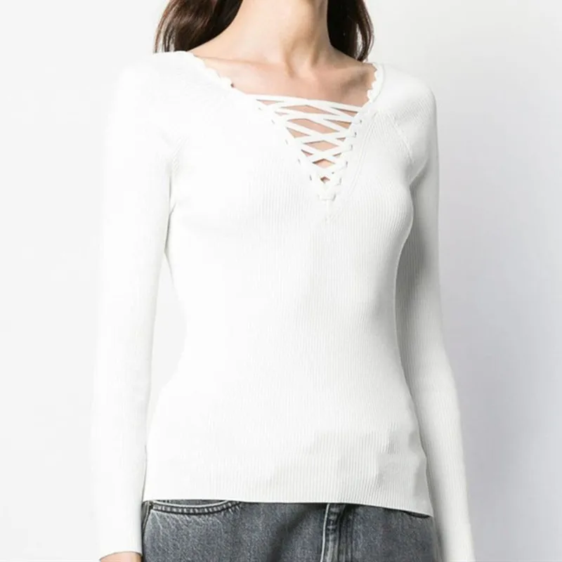 2019 Autumn and Winter knitwear slim Black /white wavy neckline long-sleeved kintted sweater Fashion Femme Elasticity Pullovers
2019 Autumn and Winter knitwear slim Black /white wavy neckline long-sleeved kintted sweater Fashion Femme Elasticity Pullovers