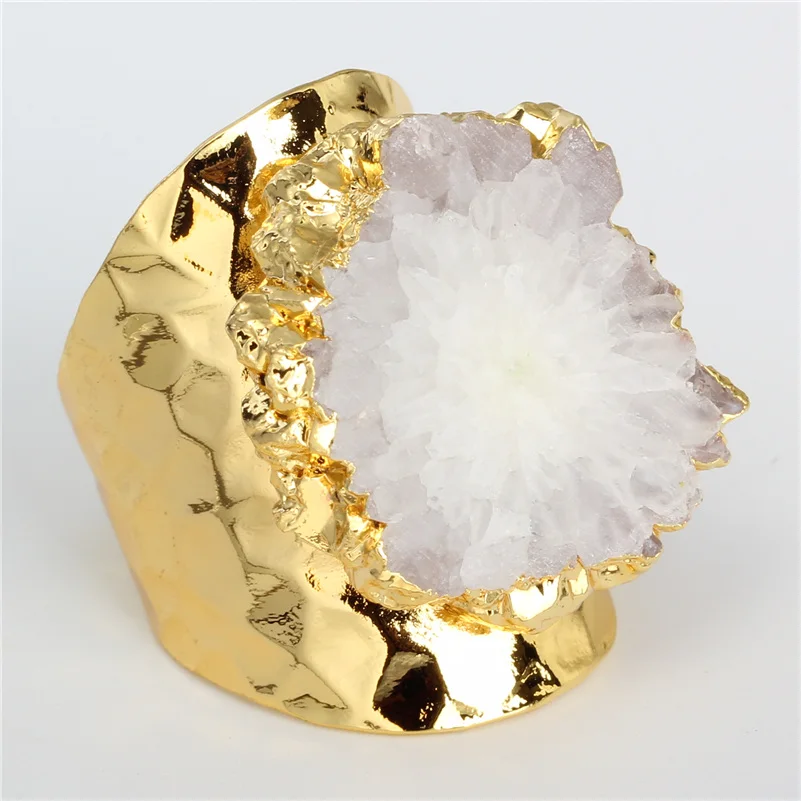 Luxury Jewelry White Clear Druzy Gem stone Semi Precious Stone Golden Frame Charms Adjustable Open Unisex Ring Wedding Jewelry
Luxury Jewelry White Clear Druzy Gem stone Semi Precious Stone Golden Frame Charms Adjustable Open Unisex Ring Wedding Jewelry