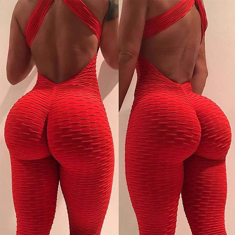 Sexy Fitness Jumpsuit Full Bandage Sporting Bodysuit Sexy Sleeveless Solid Four Colors Bodysuit Backless Women Jumpsuit (3)