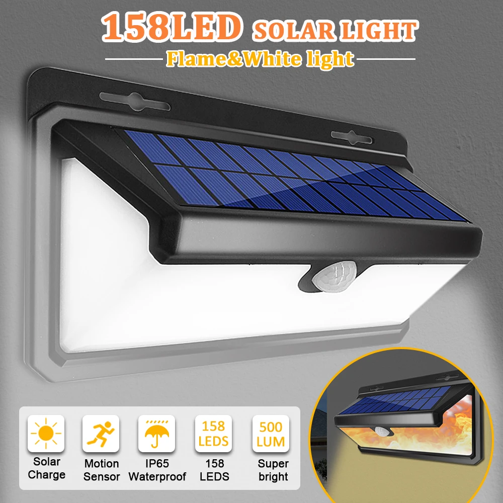 IP65 Waterproof 158 LED Solar Lights Outdoor - White Light and Dancing Flame Lighting Solar Lamps for Patio Yard Garden