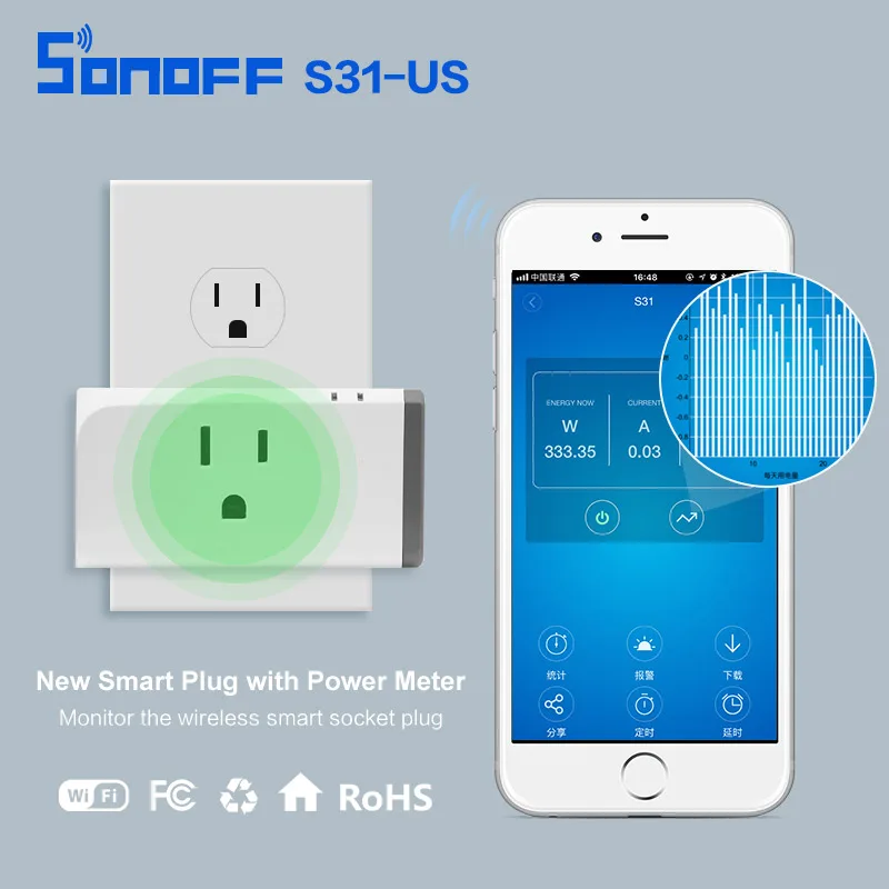 Sonoff S31 US 16A Mini Wifi Smart Socket Power Consumption Measure Monitor Energy Usage App Remote IFTTT Control with Alexa
Sonoff S31 US 16A Mini Wifi Smart Socket Power Consumption Measure Monitor Energy Usage App Remote IFTTT Control with Alexa