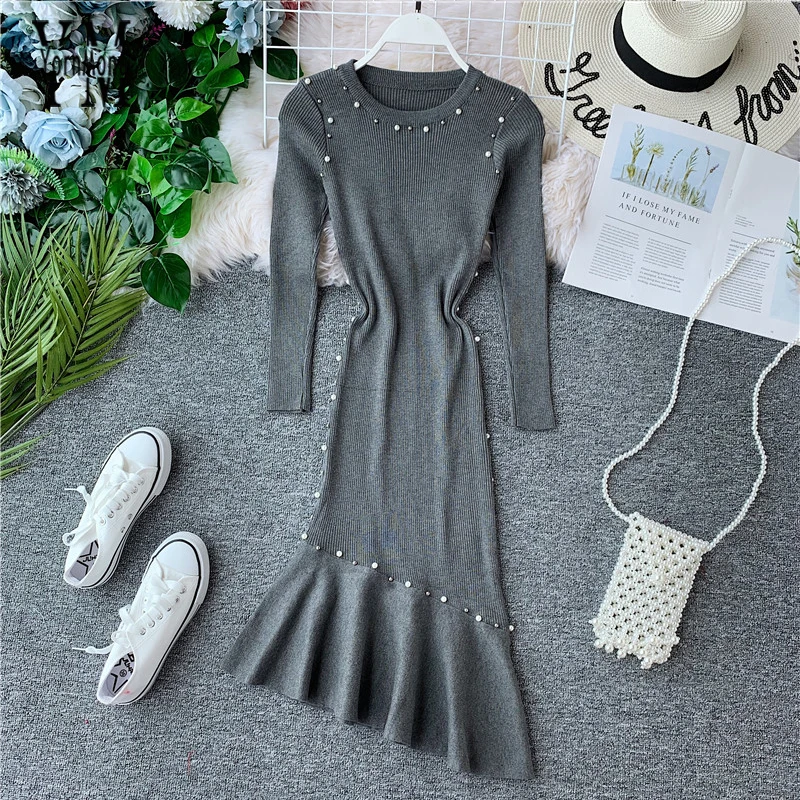 YornMona Fashion Beading Designer Elegant Dress 2019 New Vintage Women Autumn Mermaid Knitted Dress Winter Midi Party Dresses
YornMona Fashion Beading Designer Elegant Dress 2019 New Vintage Women Autumn Mermaid Knitted Dress Winter Midi Party Dresses