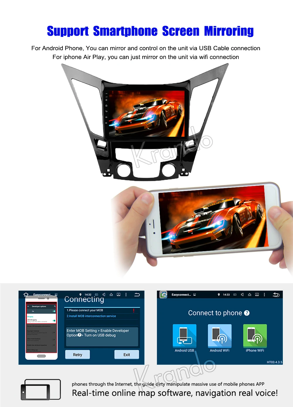 Krando Android car radio gps navigation multimedia system for Hyundai sonata 2012 2013 2014 2015