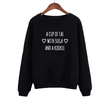 A Cup of Tae with Suga and A Kookie Tumblr Harajuku Sweatshirt Hipster Sayings Women Hoodies Pullovers Black White Tops
A Cup of Tae with Suga and A Kookie Tumblr Harajuku Sweatshirt Hipster Sayings Women Hoodies Pullovers Black White Tops