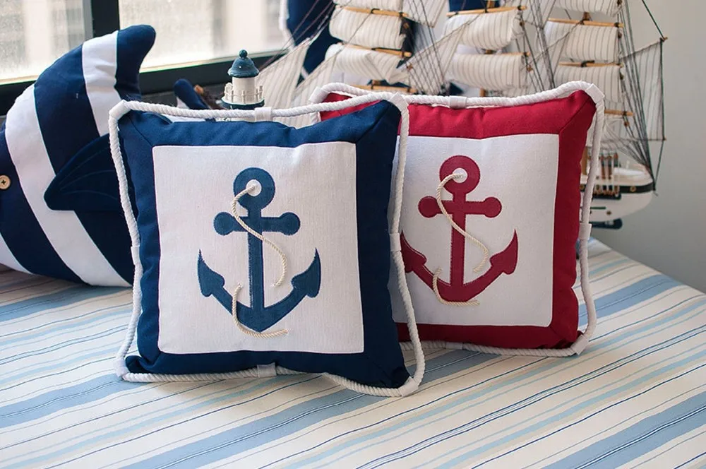 Decorative Pillows Mediterranean Furnishing Navy Sea Anchor Pillow Case Canvas For Compass Embroidery Cushion cover 16