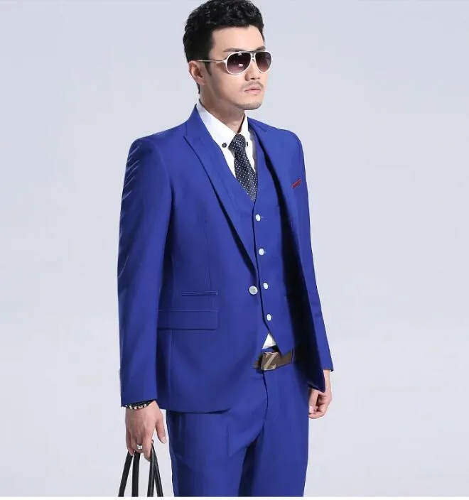 New Style One Button Royal Blue Groom Tuxedos Peaked Lapel Groomsmen Suits ( jacket+Pants+vest+tie)
New Style One Button Royal Blue Groom Tuxedos Peaked Lapel Groomsmen Suits ( jacket+Pants+vest+tie)