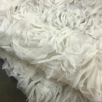 1 meter 130cm 51" width ivory encryption 3D plate flower rose mesh embroidered fabric for dance wedding dress childrenwear MM396