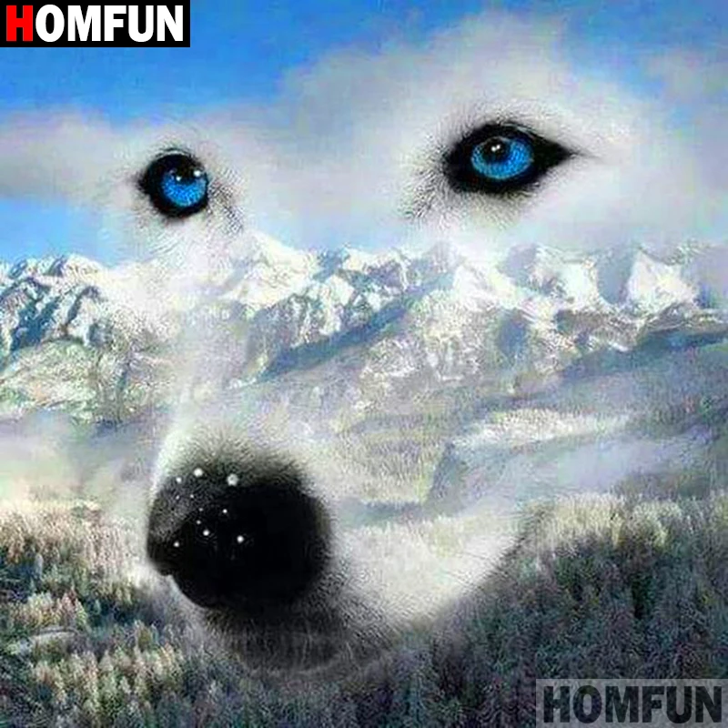 Алмазная 5D картина HOMFUN волк Снежная гора вышивка крестиком полное покрытие